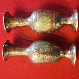 2 Elegant India Silver and Bronze Peacock Vases